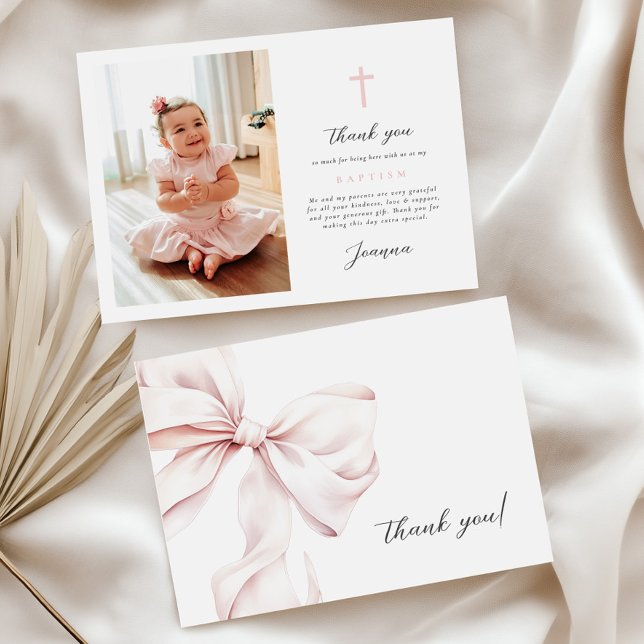 Flat Thank You Card Pink Bow With Photo Tack Kort (Skapare uppladdad)