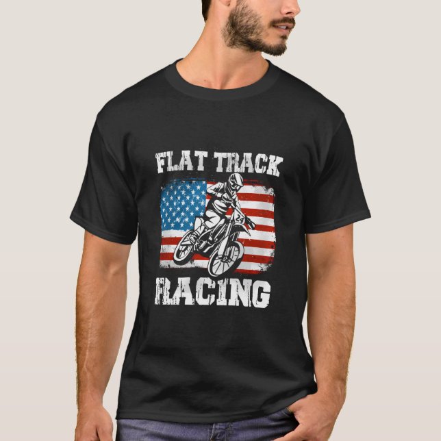 Flat Track Motorcle Tävla American Flagga Speedwa T Shirt (Framsida)