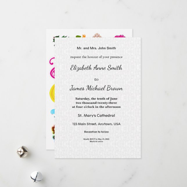 Flat Wedding Invitation Cards | Floral Fun Julkort (Fram/Back In Situ)