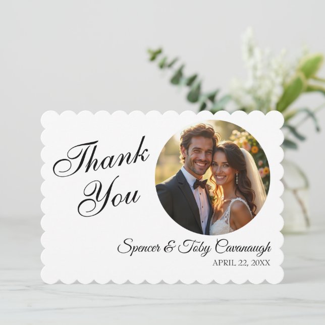 Flat Wedding Thank You Card | Custom with Photo Tack Kort (Stående Fram)