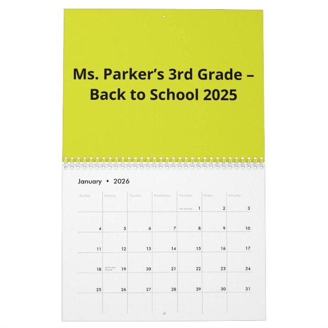 Flat Yellow Background – Back-to-School Texture Kalender (Jan 2026)