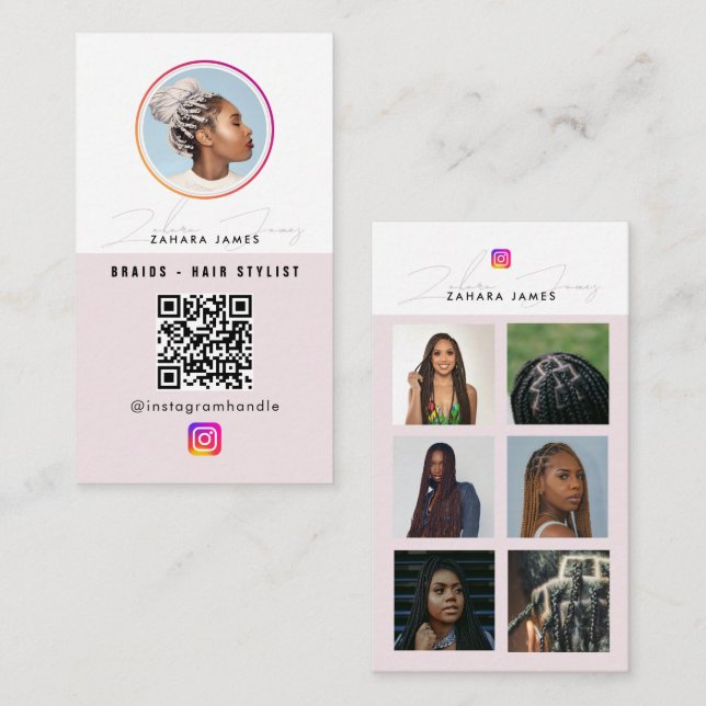 Fläta Hår 6 Foto Feed Grid Social Media QR-kod Visitkort (Fram/baksida)