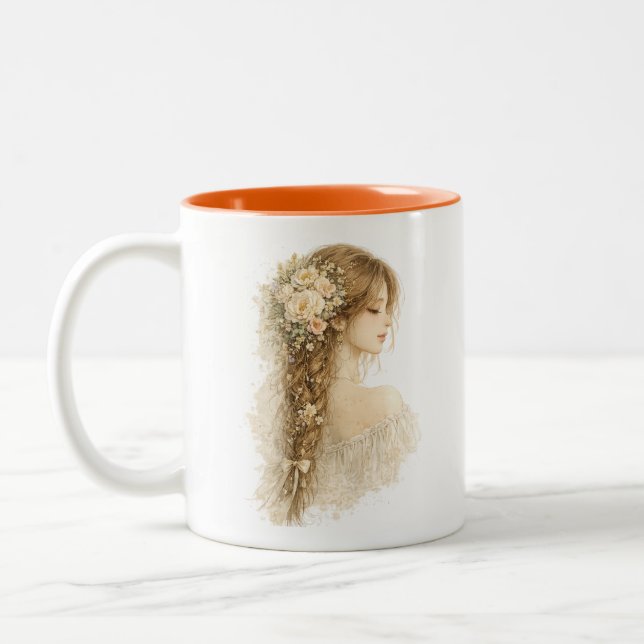 Flätad Boho flicka Blommig mugg (Vänster)