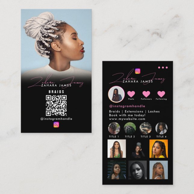 Flätad Hår Socialt Foto Rutnät Sociala Medier QR-k Visitkort (Fram/baksida)