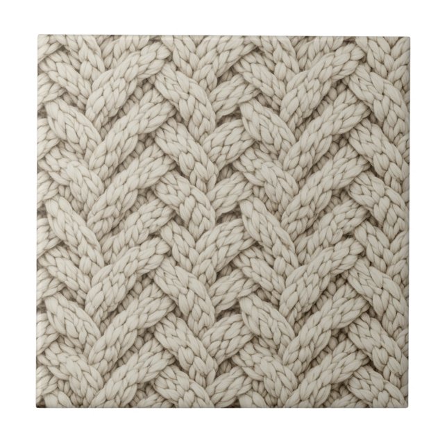 Flätad stickad textur i varmt beige (2) kakelplatta (Framsidan)