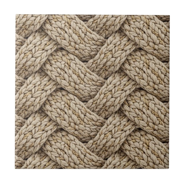 Flätad stickad textur i varmt beige kakelplatta (Framsidan)