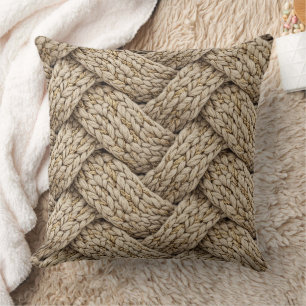 Flätad stickad textur i varmt beige kudde