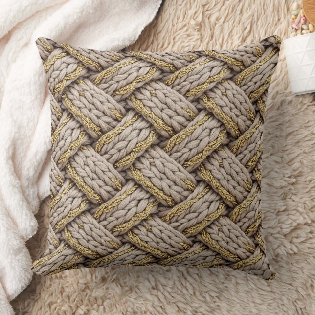 Flätad stickad textur – Varm beige (3) Kudde (Filt)