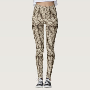Flätad stickad textur – Varm beige (4) Leggings