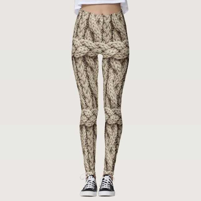 Flätad stickad textur – Varm beige (4) Leggings (Framsida)