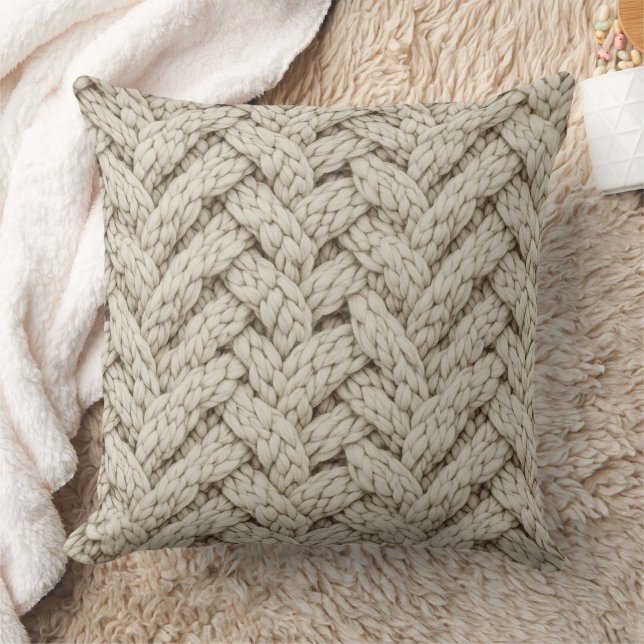 Flätad Trådstickad Textur – Varm Beige (2) Kudde (Filt)