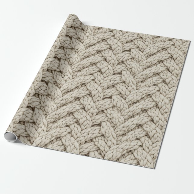 Flätad Trådstickad Textur – Varm Beige (2) Presentpapper (Utrullad)