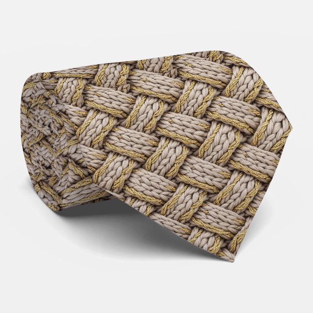 Flätad Trådstickad Textur – Varm Beige (3) Slips (Rullad)