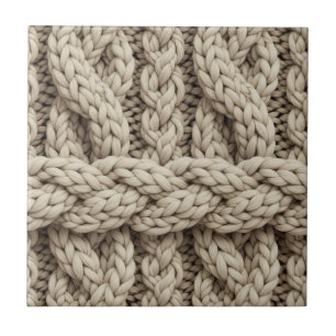 Flätad Trådstickad Textur – Varm Beige (4) Kakelplatta