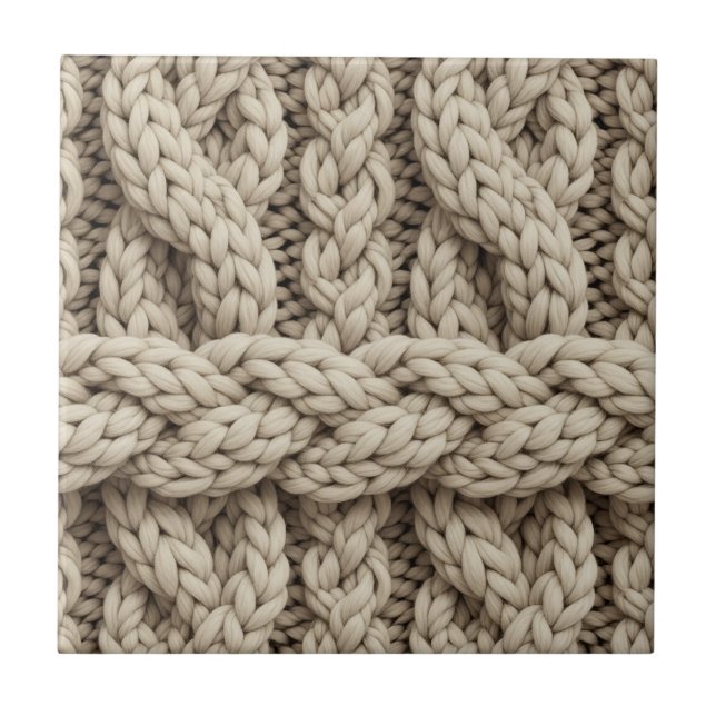 Flätad Trådstickad Textur – Varm Beige (4) Kakelplatta (Framsidan)