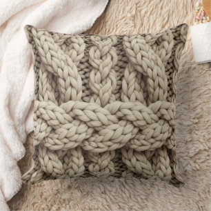 Flätad Trådstickad Textur – Varm Beige (4) Kudde