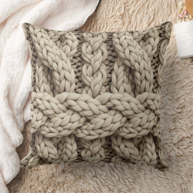 Flätad Trådstickad Textur – Varm Beige (4) Kudde (Filt)