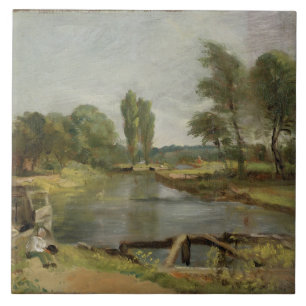 Flatford låser, 1810-11 (olja på papper på kanf kakelplatta