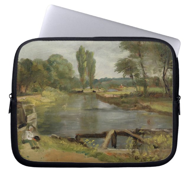 Flatford låser, 1810-11 (olja på papper på kanfas) laptop sleeve (Framsidan)