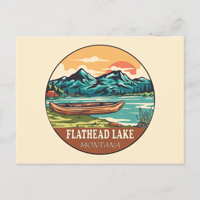 Flathead Lake Montana Båtliv Fiske Emblem Vykort (Framsida)