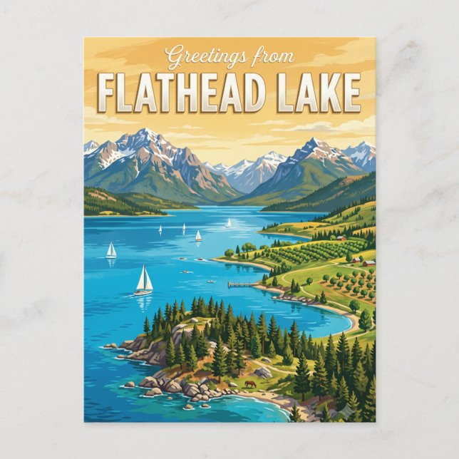 Flathead Lake Montana Vykort (Framsida)