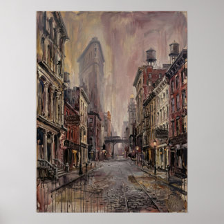 Flatiron District-gata med kullerstensspår Poster