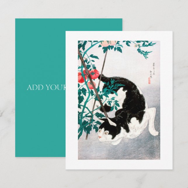 FLATKORT: JAPANESE WOODBLOCK: Katt med Tomat (Fram/baksida)