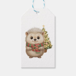 Flauschiger Igel mit Weihnachtsgeschenk Presentetikett