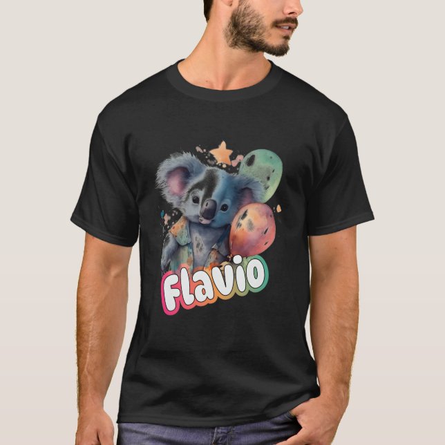 Flavio - Cute Boy Namn med Cute Koala T Shirt (Framsida)