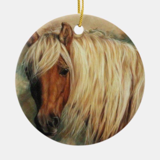 Flaxfärgat shetlandsponny julgransprydnad keramik (Framsidan)