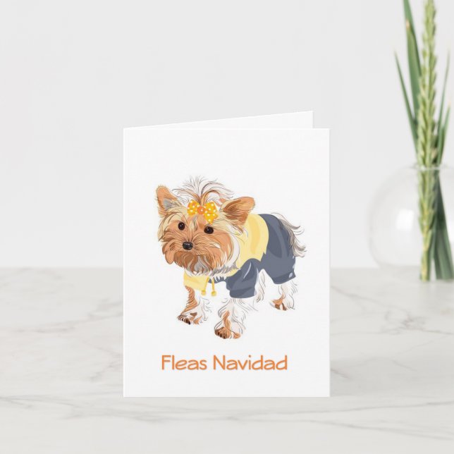 Fleas Navidad Cute Hund julkort Helgkort (Framsida)
