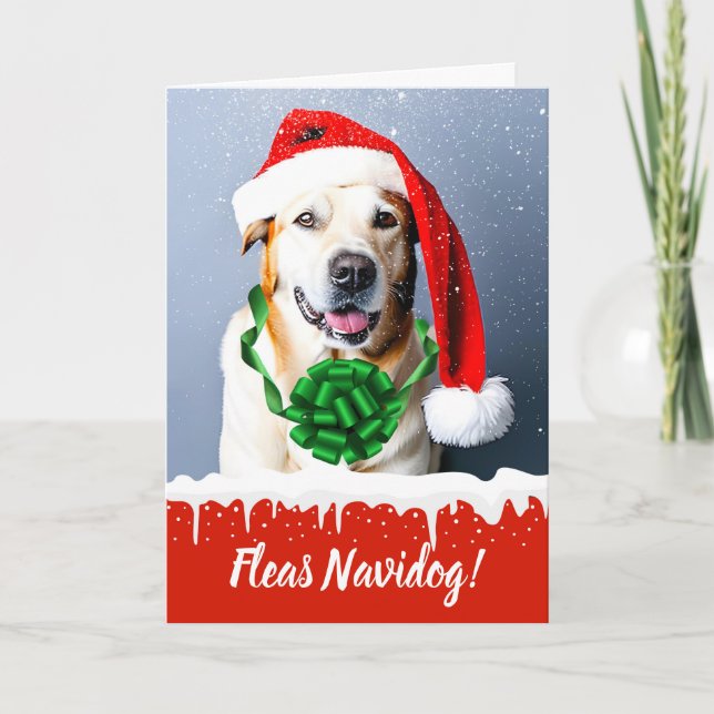 Fleas Navidog Cute Jul-Hund i Snö Helgkort (Framsida)