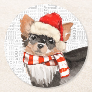 Fleas Navidog-jul, Long-Hjärn Chihuahua Underlägg Papper Rund