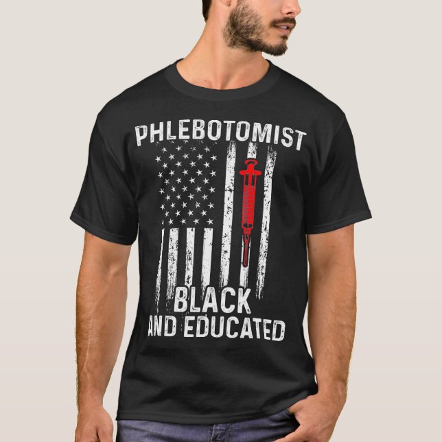 Flebotomist Info Black Phlebotomy Technician T Shirt (Framsida)