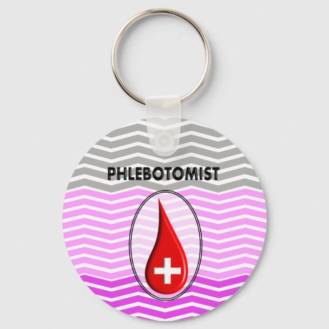 Flebotomist Rosa Chevron Blod Drop Nyckelring (Framsida)