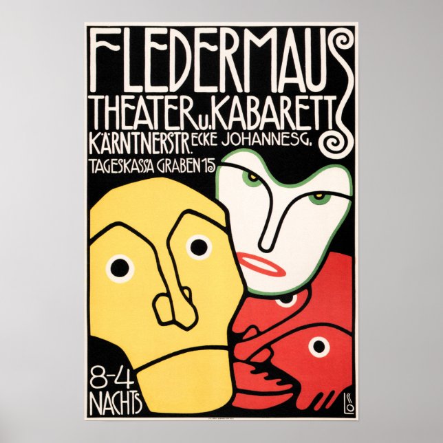 FLEDERMAUS THEATER & CABARET Art Deco Advertising Poster (Framsidan)