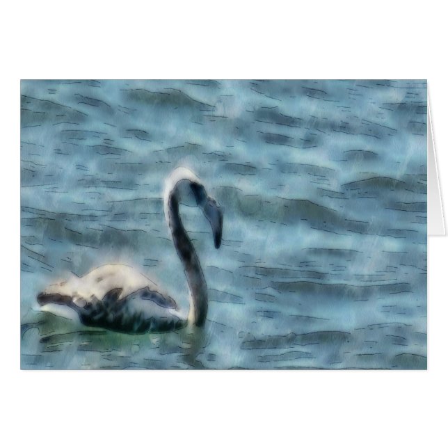 Fledgling Flamingo Sea Watercolor Hälsningskort (Framsidan Horizontal)