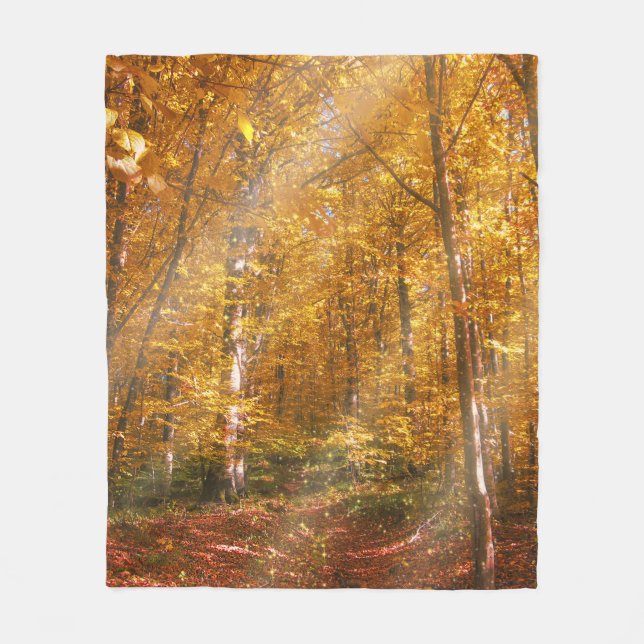 Fleece Blanket Autumn-skogen Guld Rays (Framsidan)