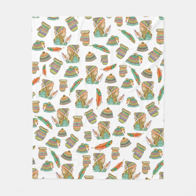 Fleece Blanket Boho Hat Girl (Framsidan)