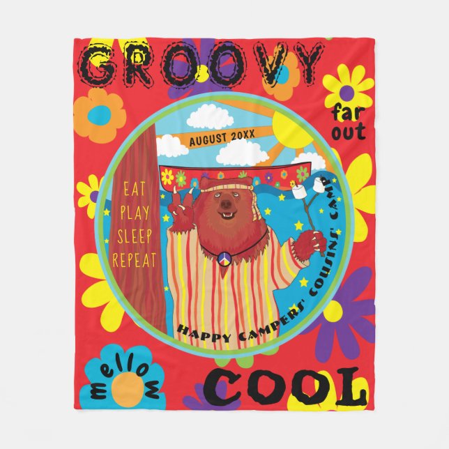 Fleece Blanket Camp Groovy Bear Personalize (Framsidan)