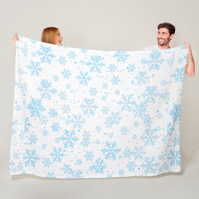 Fleece Blanket, Falling Blue Snowflakes (På plats)