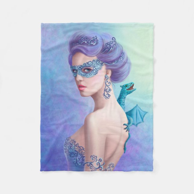 Fleece Blanket, Fantasy drottning in mask med drak (Framsidan)