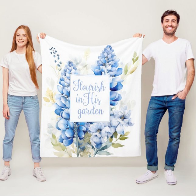 Fleece Blanket Flourish in Hans Garden Bluebonnet (Flourish in His Garden Bluebonnet Christian Easter Fleece Blanket)