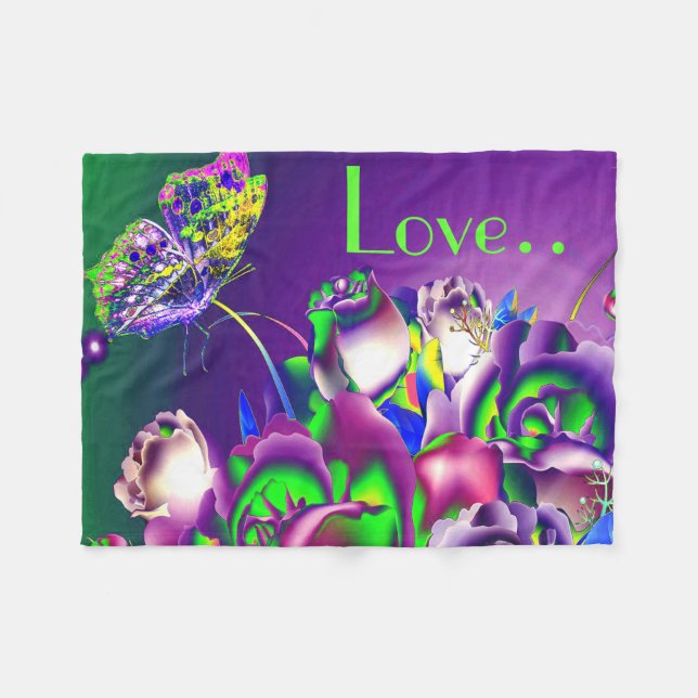 Fleece Blanket/Flowers och Butterfly (Framsidan (Horisontell))