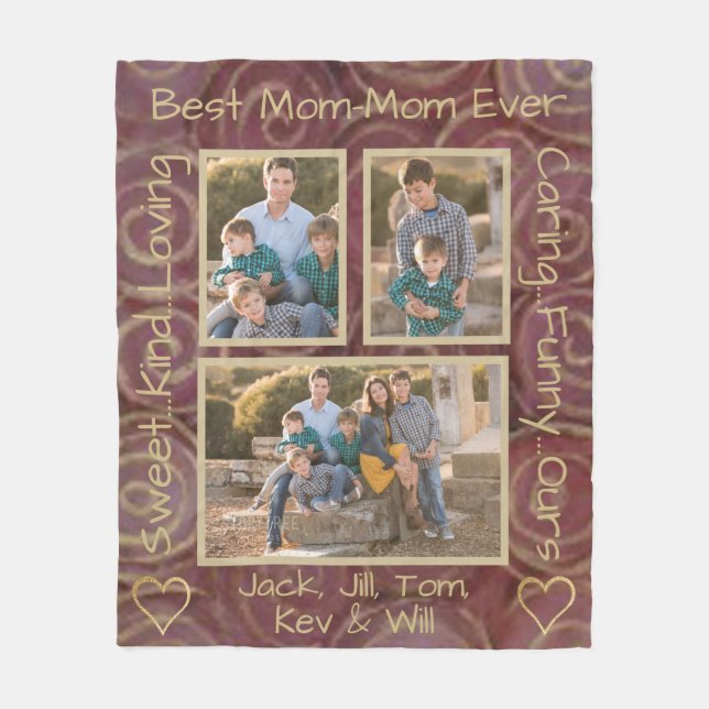 Fleece Blanket "Guld Burgundy Swirl" Photo Blanket (Framsidan)