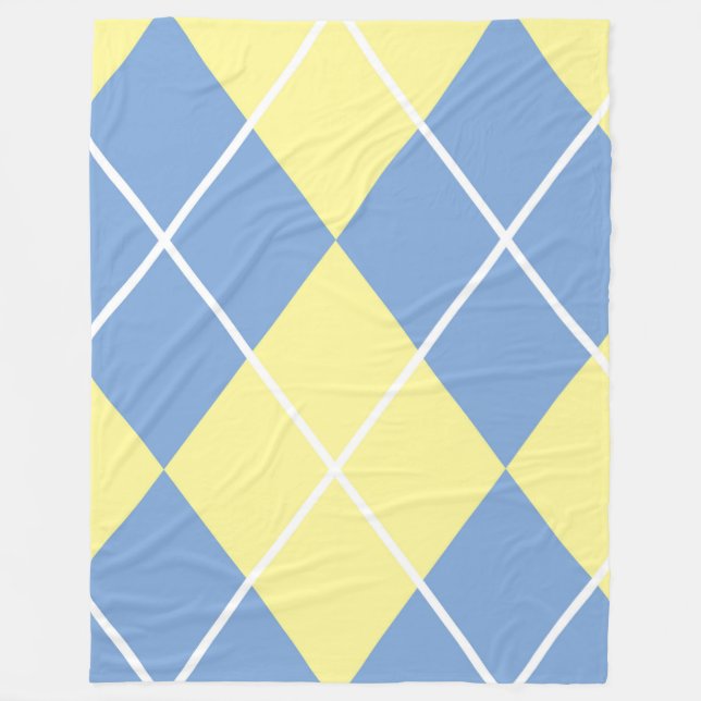 Fleece Blanket/Gult, Blue and White Diamond (Framsidan)