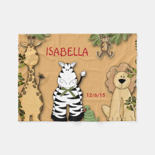 Fleece Blanket Jungle, Giraffe, Lejon, Zebra, Monk