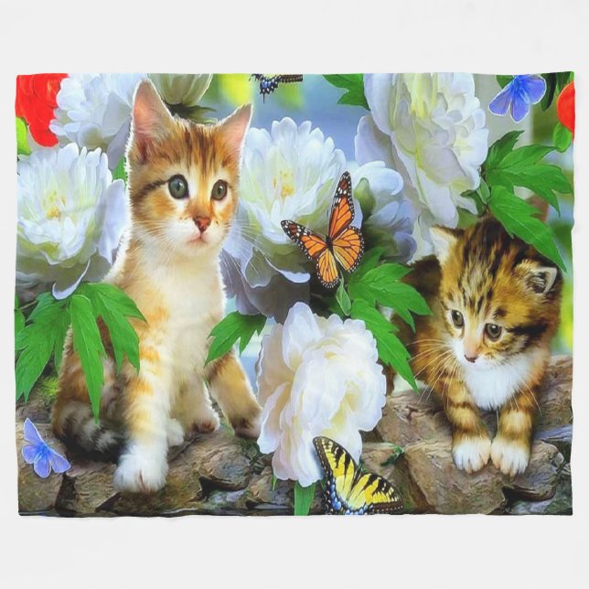 Fleece Blanket/Kittens, Butterflies & Flowers (Framsidan (Horisontell))