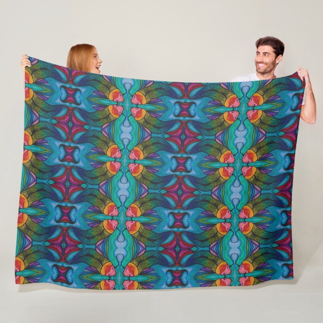 Fleece Blanket med Rainbow Koi fiskdesign (På plats)