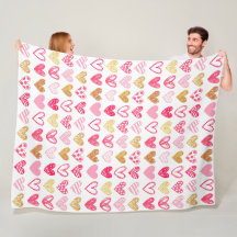 Fleece Blanket - Rosa och Guld Hearts